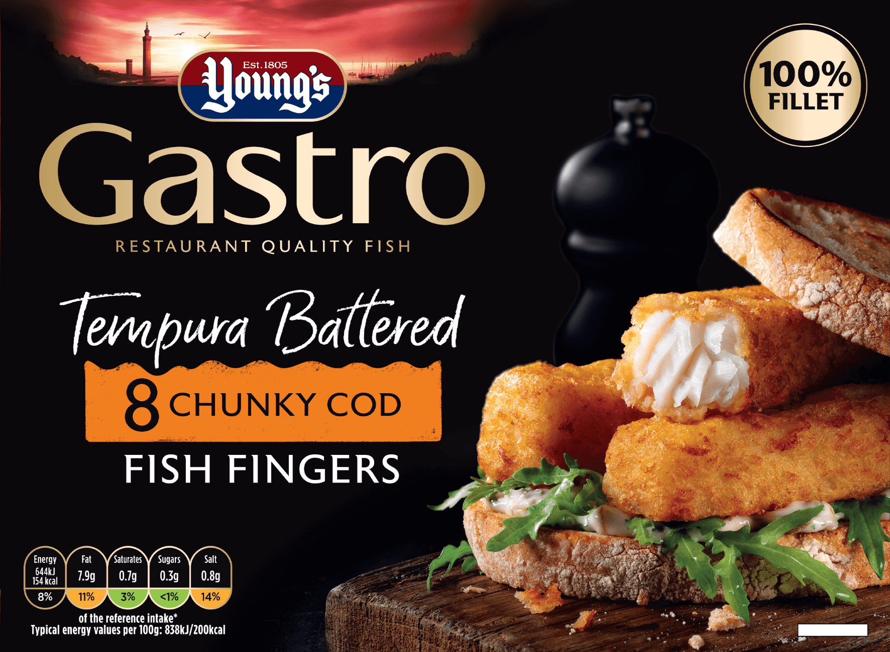 8 Tempura Battered Chunky Cod Fish Fingers • Young's Seafood